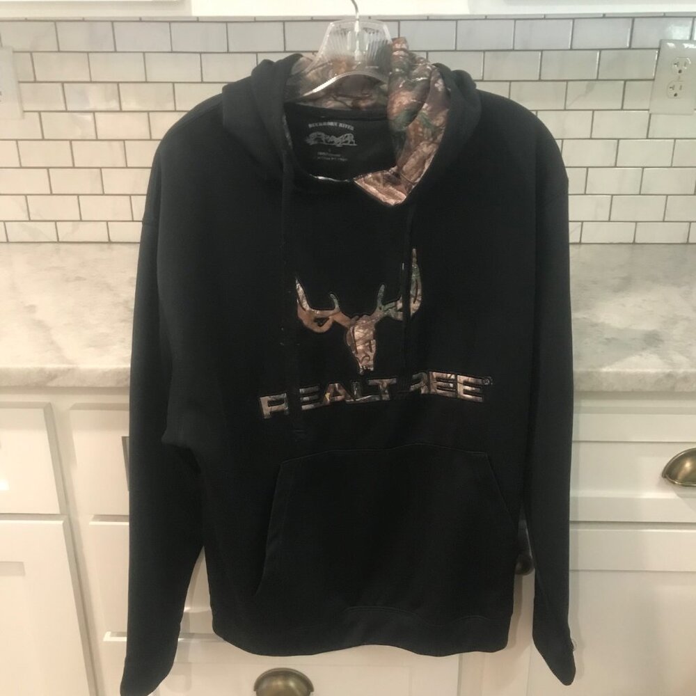 Realtree Hoodie Mens Small Black Camo Buckhorn River Pocket Sweatshirt Hunting